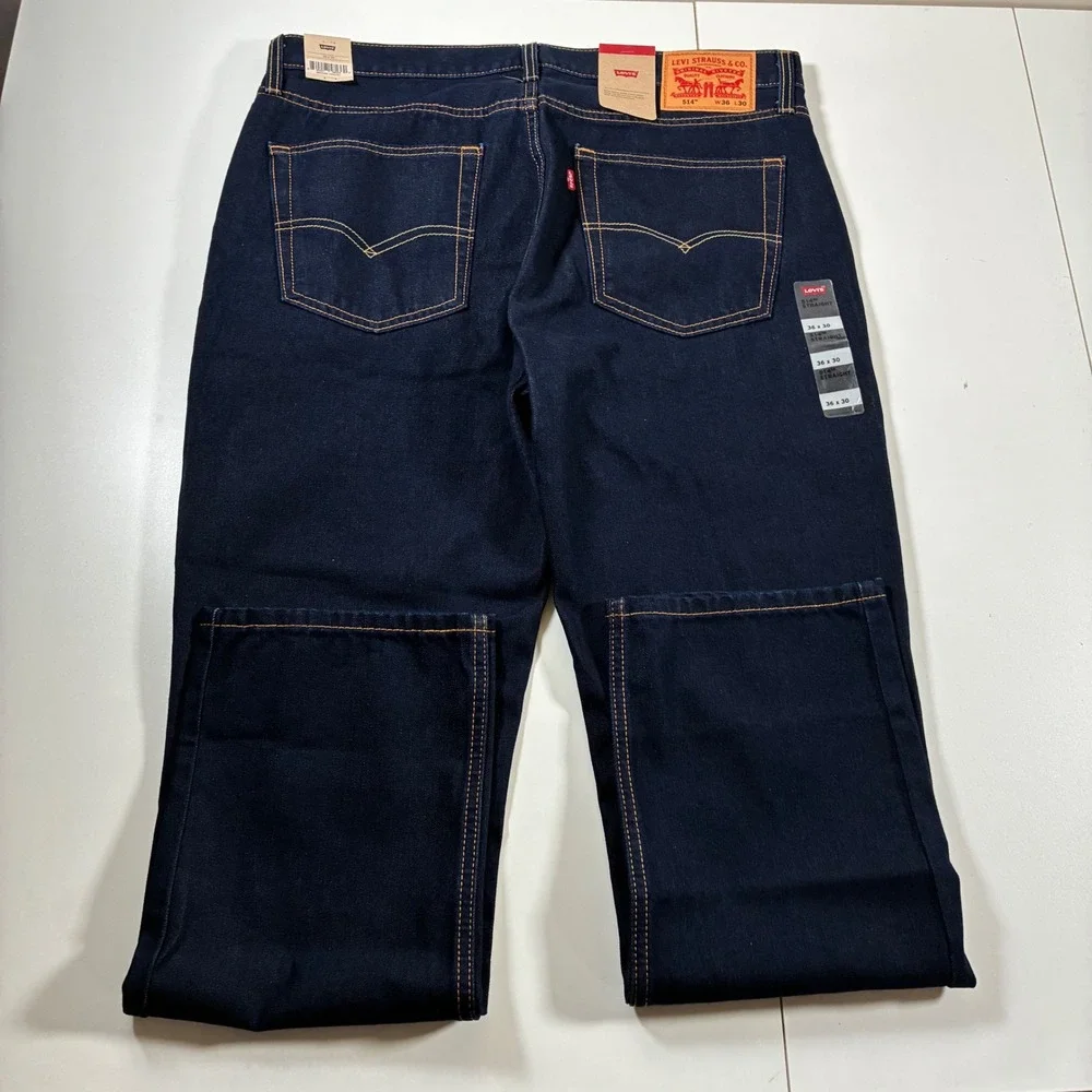 NEW Levi's 514 Straight Jeans 36x30 Dark Indigo Blue Denim USA Cowboy